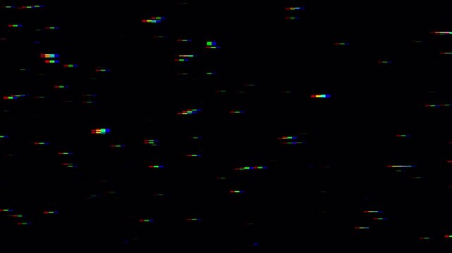 RGB Pixel Glitch Artifact Overlay with Digital Signal Noise on Black Background
