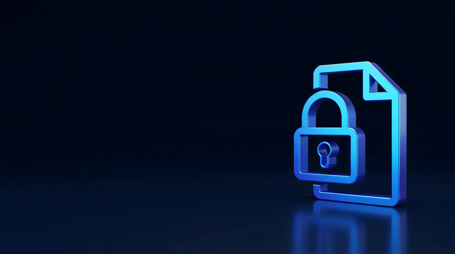 3D encrypted file icon on dark blue privacy banner with secure digital data protection theme visuals