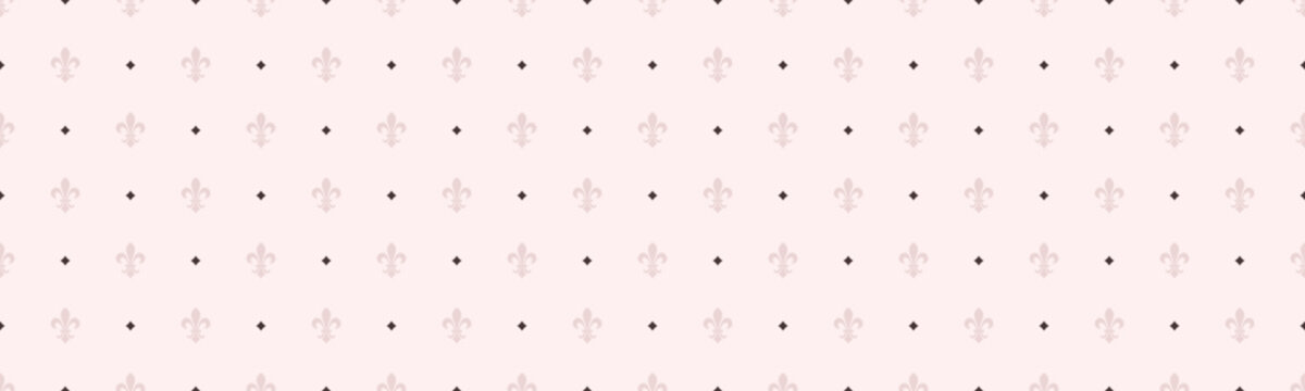 Elegant fleurdelis and dot seamless pattern. Perfect for wallpaper, textile design, or website backgrounds. This subtle, minimalist design offers a touch of sophistication and vintage charm.