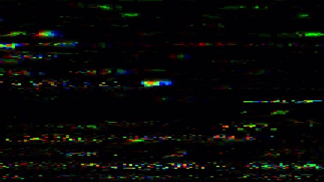 RGB Pixel Glitch Artifact Overlay with Digital Noise and Signal Interference Background