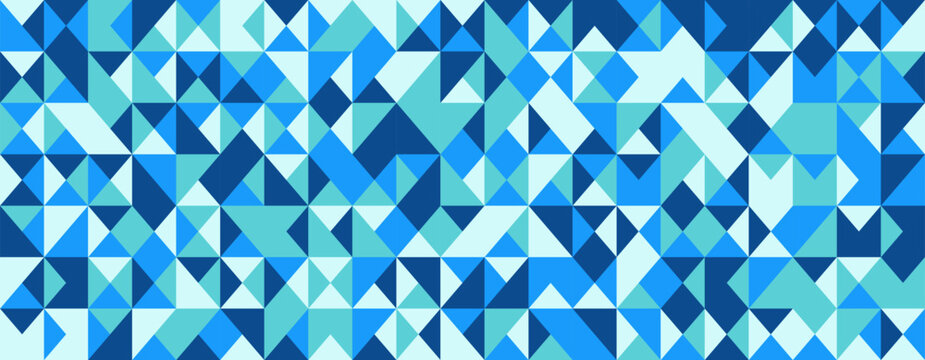 Abstract geometric background.  Seamless pattern of vibrant blue and teal triangles. Modern, versatile design perfect for website banners, textiles, or presentations.