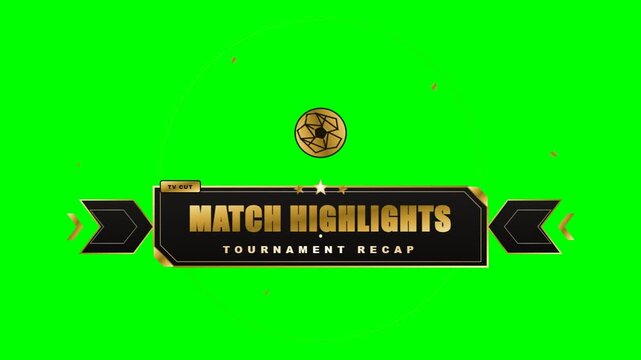Animated title graphic for match highlights and tournament recap with a soccer ball.