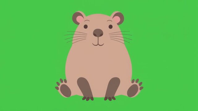 Cute cartoon illustration of a friendly brown groundhog sitting isolated on a solid green screen chroma key background.