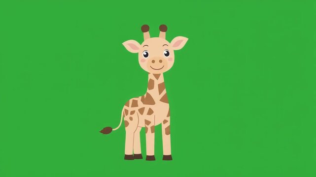 Cute cartoon giraffe illustration isolated on a solid green screen chroma key background.