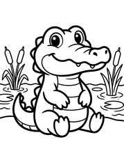 Fototapeta premium Cute Cartoon Crocodile Coloring Page for Kids 3. EPS Editable. Vector Illustrations.