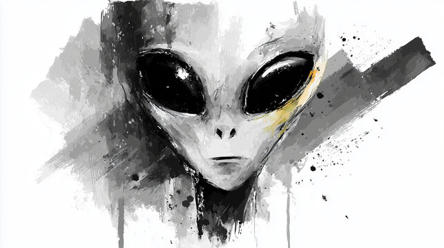 Expressive Ink Style Grey Alien Portrait