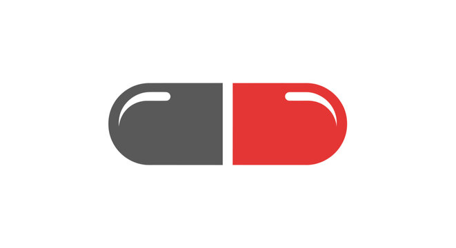 Red and grey capsule, medical pill icon