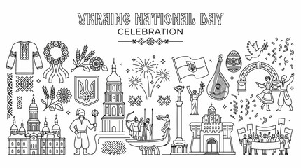 Obraz premium Hand drawn doodle set for Ukraine National Day celebration.