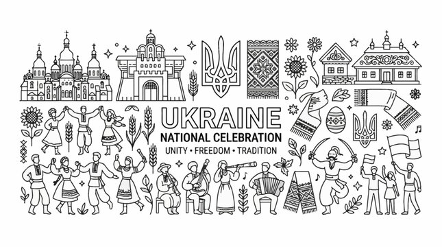 Hand drawn doodle illustration of Ukraine national celebration.