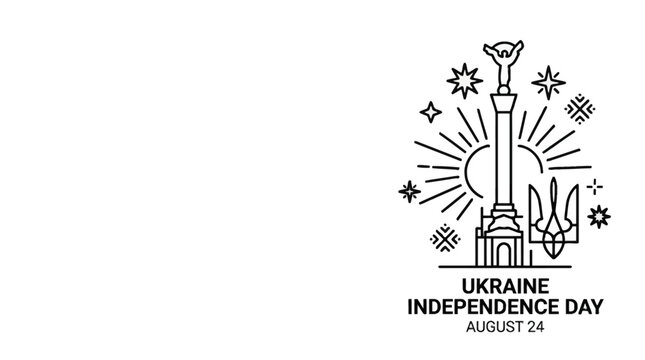 Ukraine Independence Day linear illustration with Independence Monument and Tryzub.