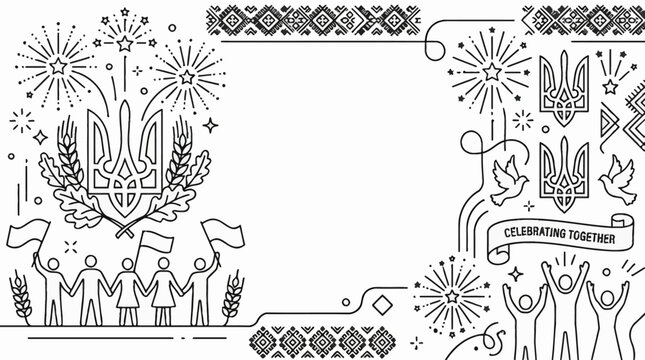 Ukrainian Independence Day Celebration Illustration with National Symbols.