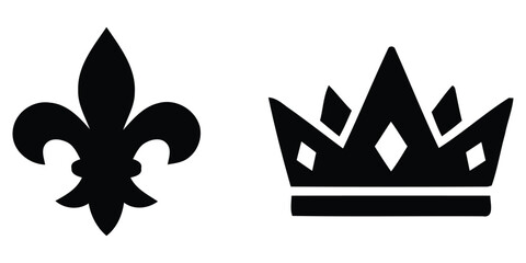 fleur de lis and crown silhouette on white background fleurde symbol icon ornament regal royal authority heritage tradition monarchy © ROBIN