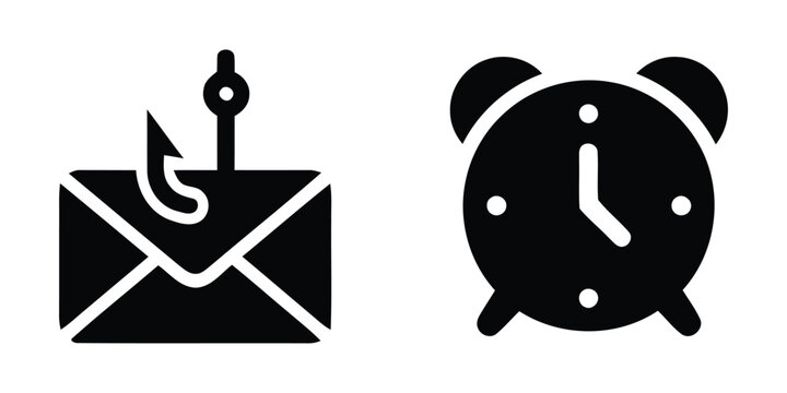 email with hook and alarm clock flat icons icon symbol communication time reminder warning security fraud scam phishing alert