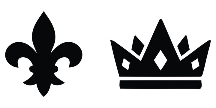 fleur de lis and crown silhouette on white background fleurde symbol icon ornament regal royal authority heritage tradition monarchy