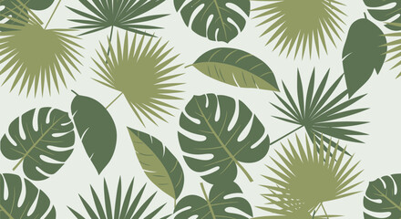 Fototapeta premium Seamless Tropical Pattern with Green Monstera and Palm Leaves