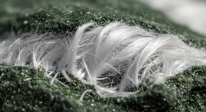 Detailed macro view of raw chrysotile white asbestos fibers embedded in rock illustrating dangerous toxic materials for professional asbestos remediation and health