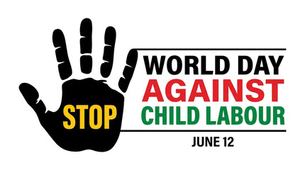 Obraz premium World Day Against Child Labour banner, stop child labor concept, June 12 awareness poster with hand icon