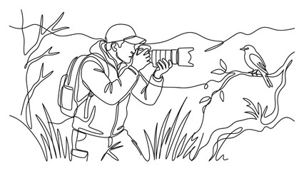 Obraz premium Man taking photo of bird outdoors.