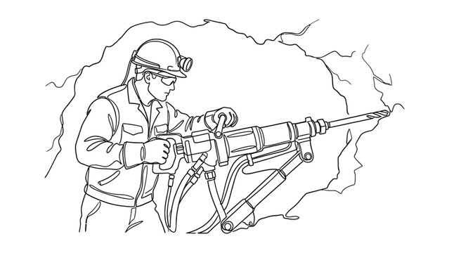 miner drilling into rock face.