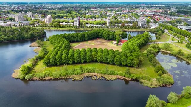 Aerial drone view of the five pointed star shaped park Pettelaarse Schans, Netherlands, May 14, 2026. High quality 4k footage