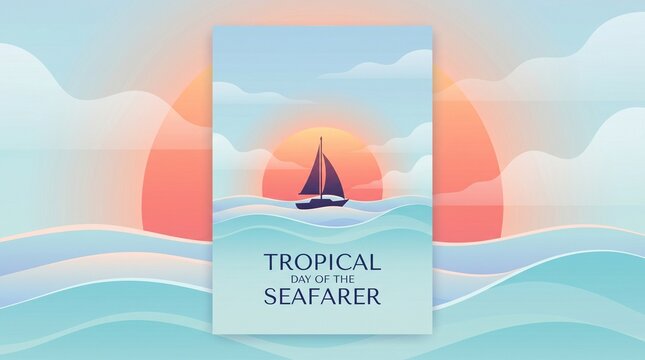 Silhouette sailboat on ocean waves at sunset, tropical day celebration