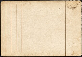 Fototapeta premium Vintage Postcard Back with Lines for Writing and Stamp Area.