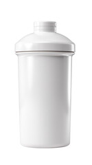 Obraz premium White plastic shaker bottle standing in front view isolated on transparent background for fitness nutrition protein supplement branding mockup projects and healthy lifestyle marketing
