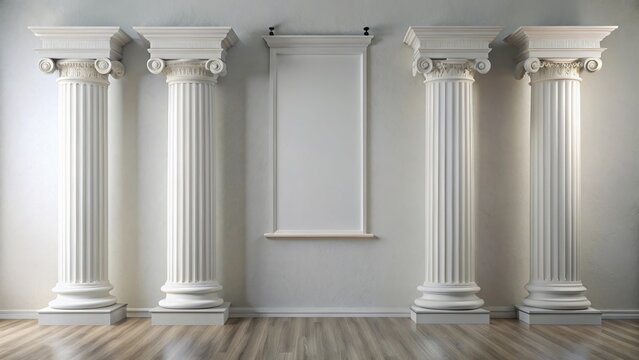 Two classical white columns flanking a blank vertical banner