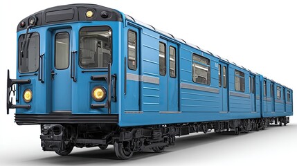 Naklejka premium Blue Subway Train on White Background.