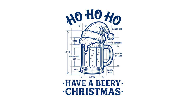 Ho Ho Ho, Have a Beery Christmas Mug with Santa Hat - Blueprint Design