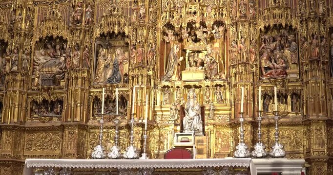 The impressive interior of the Cathedral of Seville (Catedral de Santa Mar&iacute;a de la Sede) in Spain.