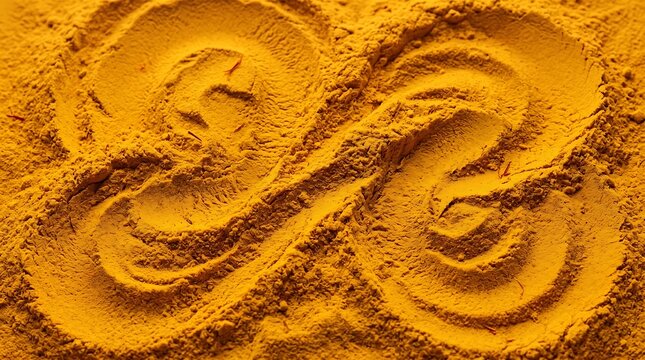 Yellow turmeric powder texture background with saffron