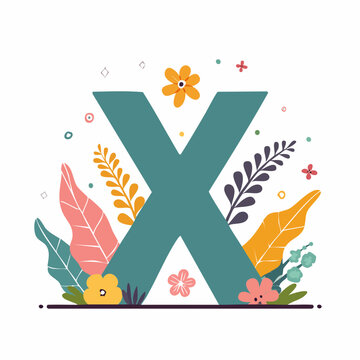 Letter X with Floral Decorations