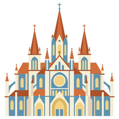 Fototapeta premium Gothic style church with tall spires and stained glass white background cathedral architecture