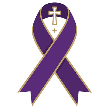 Purple awareness ribbon with cross disease awareness campaign flat design support ribbo