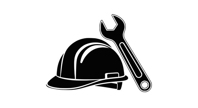 construction helmet and wrench