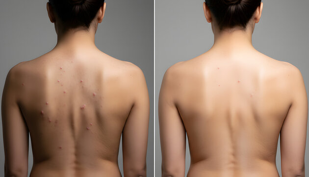 A Woman's Back with Acne and Breakouts: Skin Condition Before and After Treatment