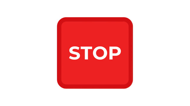 Red Stop Sign Button Icon, Warning Symbol, Isolated on White Background