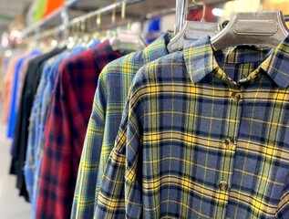 Obraz premium Checked shirts in the store shopping photo 