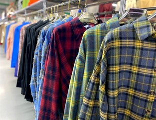 Obraz premium Checked shirts in the store shopping photo 