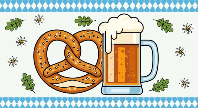 Oktoberfest Celebration Concept with Beer Mug and Pretzel