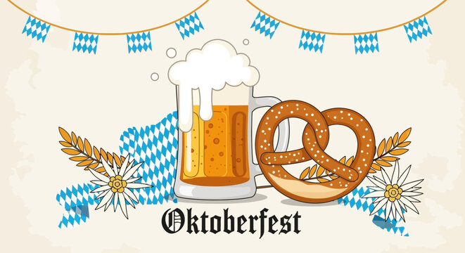 Oktoberfest Celebration Illustration with Beer Mug and Pretzel