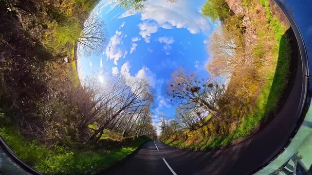 Travel on Scottish Roads Through Rural A and B Countryside of UK. Car Window Mounted Camera Ultra Wide Angle Footage of Car Travel on British Country Road and Highways of Scotland on Car Travel.