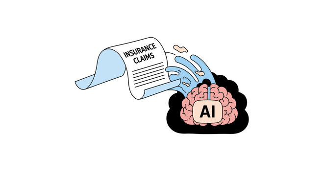 Artificial intelligence brain processing insurance claims document vector illustration. EPS Editable. Vector Illustrations.