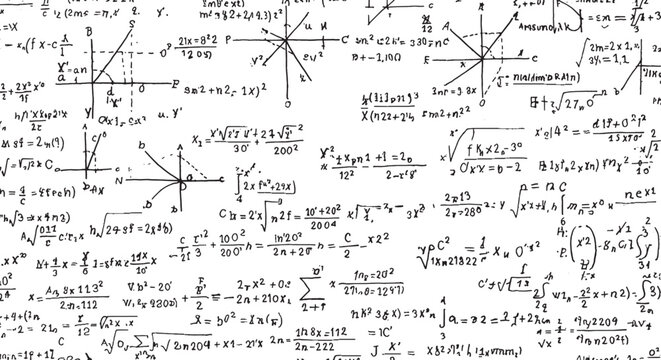 Handwritten mathematical formulas and equations on vector art