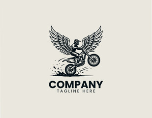 Fototapeta premium Winged Motocross Rider Dynamic Minimalist Black Vector Logo Extreme Sports