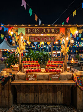 Candy apple stall at brazilian junina party