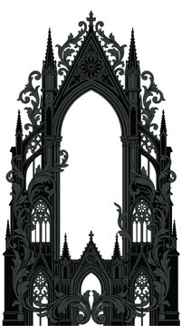 Gothic Arch Tattoo Design with Intricate Swirls and Spires