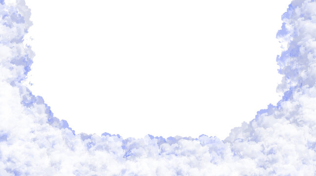 Realistic White Cloud Border Frame Isolated on Transparent Background with Copy Space