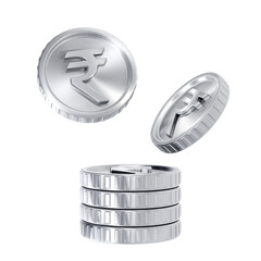 Naklejka premium 3D Silver Rupee Coins Falling into a Stack